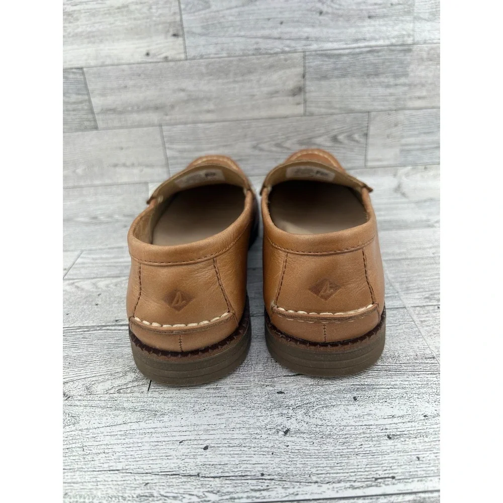 Sperry Seaport‎ Penny Loafers Women Size 7 Tan Leather Slip On Shoes STS82848